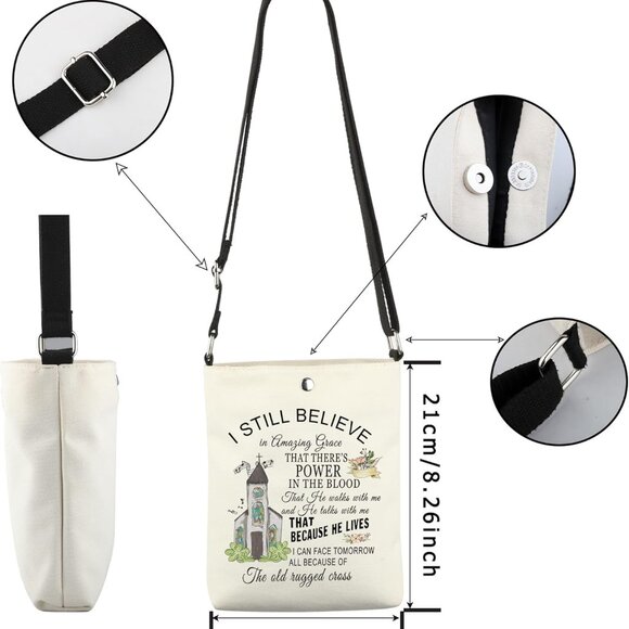 Durable Canvas Christian Crossbody Bag - Adjustable & Stylish 7.87in Design - Picture 2 of 6